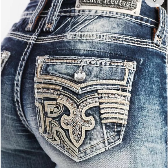 Rock Revival Blue Straight Leg Jeans with Decorative Stitching NWOT - Picture 3 of 8